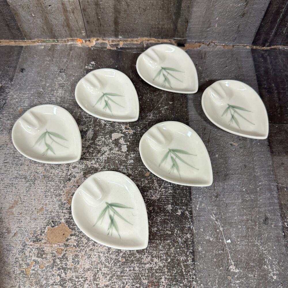 Winfield Ceramic Bamboo MCM Ashtray Green Teardrop Shape‎ 3.75" Lot of 6